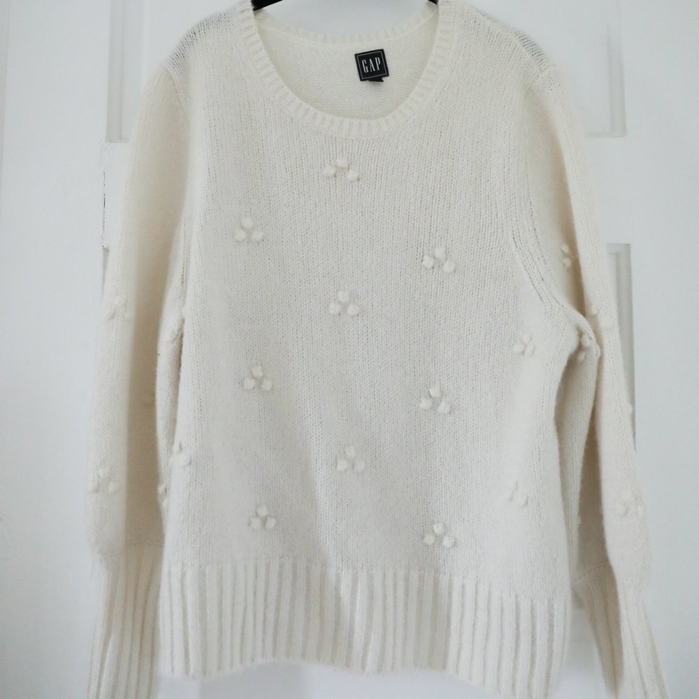 Classy White Gap Sweater with Pom Pom Detail size L